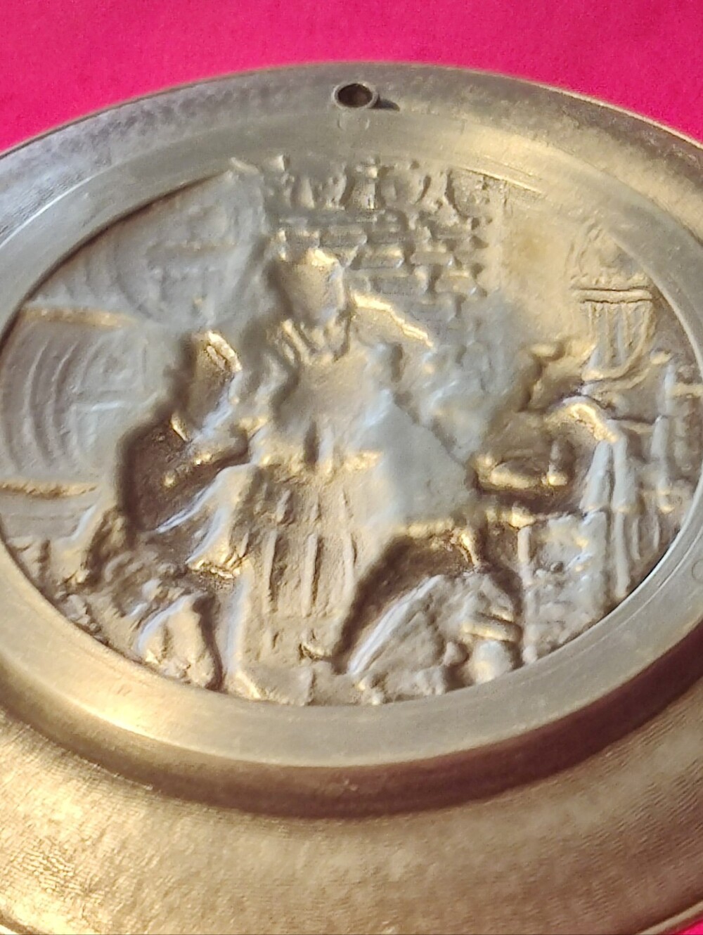 Decorative Metal Wall Plaque - Silver Relief Scene